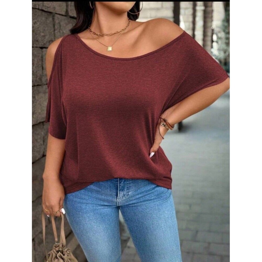 SHEIN Curve Women’s Casual Loose Slash Shoulder T-Shirt Sienna Color Size 4XL